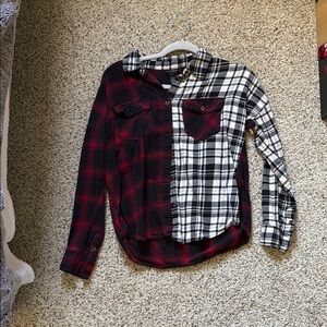 Plaid Button-Up Shirt - Red and Black
